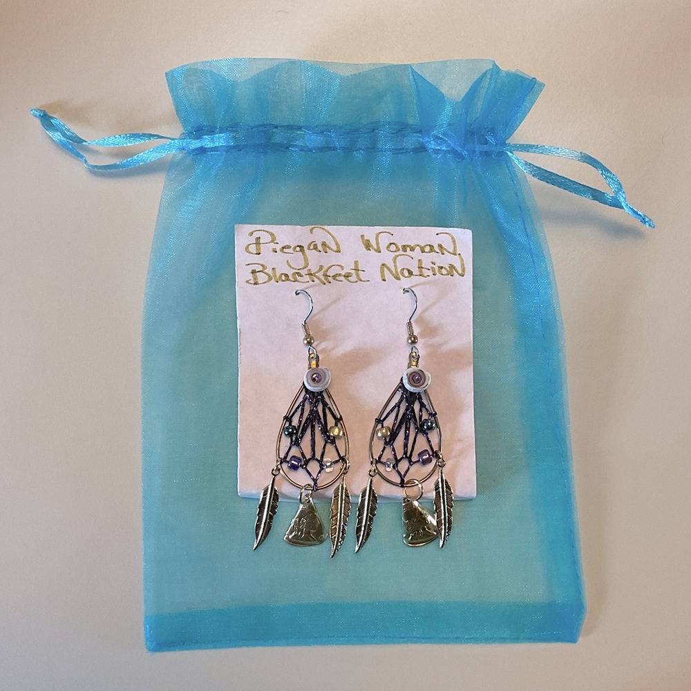 Handmade Native American Dreamcatcher Earrings Purple